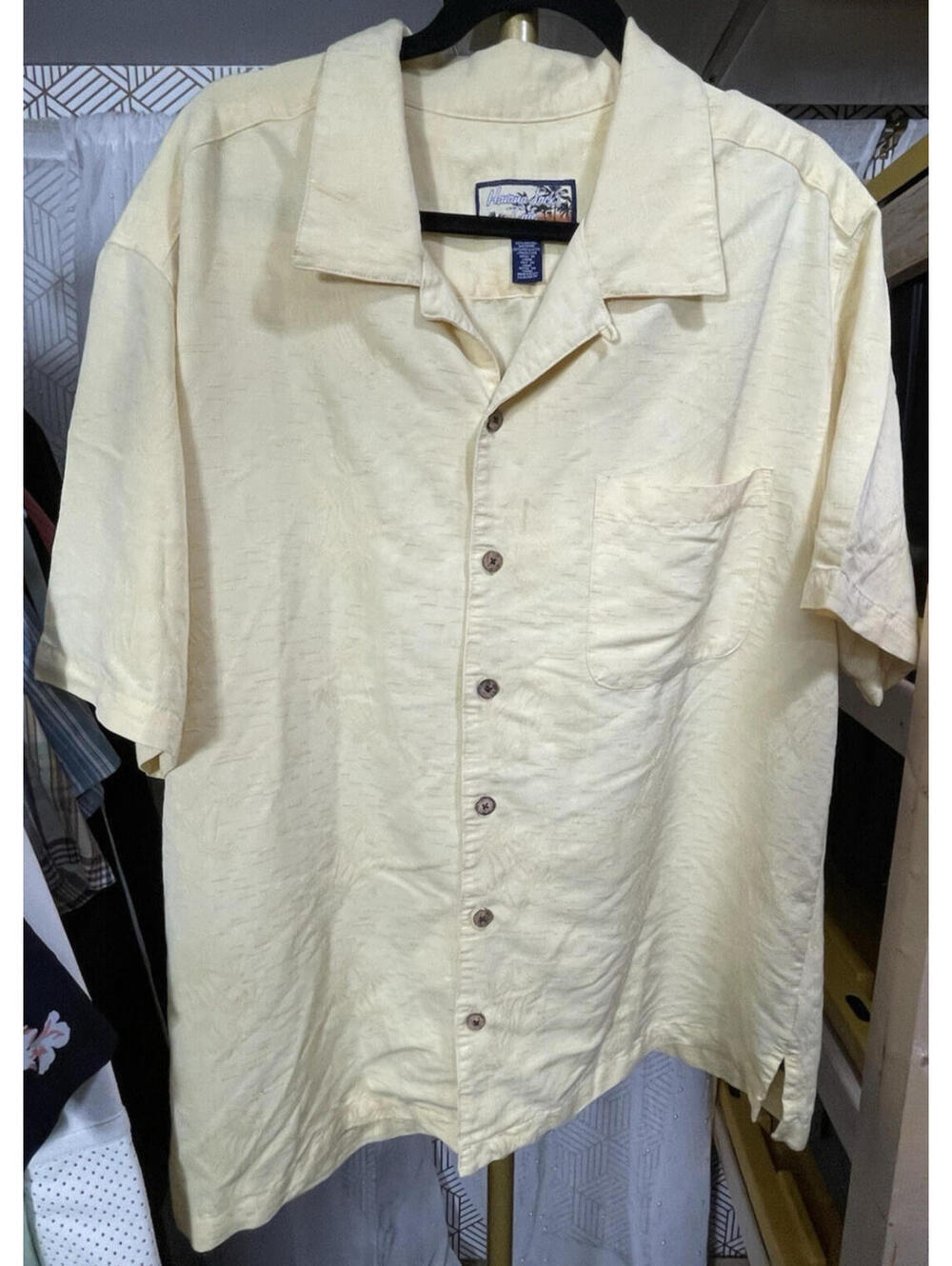 Havana Jack's Cafe Shirt Mens XL Yellow Short Sleeve Button Front Camp Casual